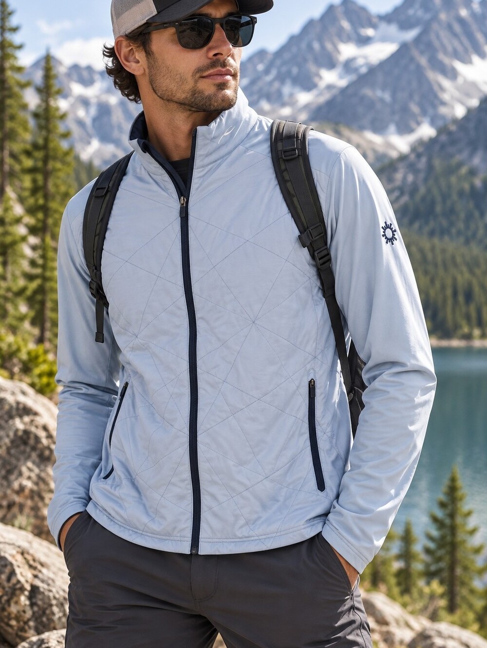 KJUS Men’s Light Blue Quilted Jacket Full Zip Stretch Performance Coat Size 52L